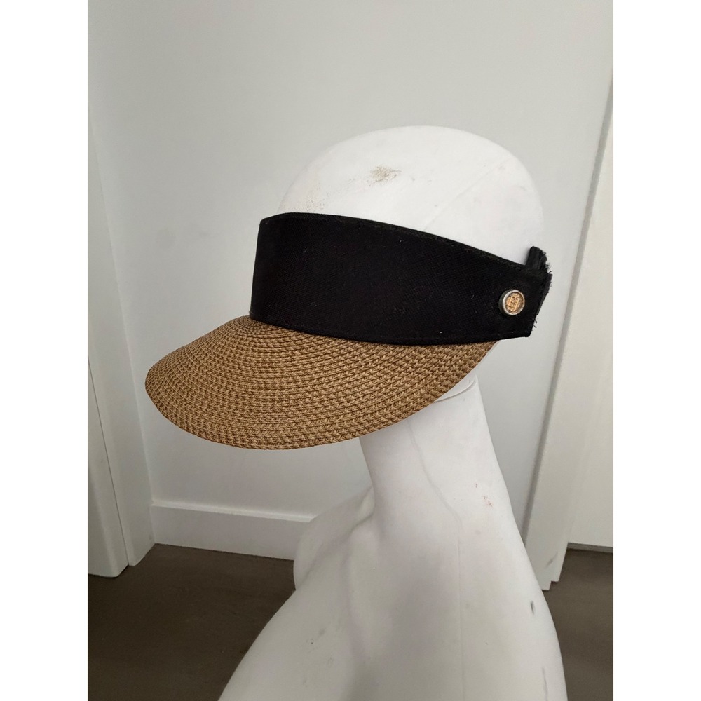 Eric Javits New York Women Black Tan Straw Sun Visor UPF 50+ Adjustable Hat